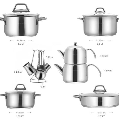 Karaca Belgrad Set de Casseroles en Acier Inoxydable 15 Pièces Karaca Belgrad Set de Casseroles en Acier Inoxydable 15 Pièces