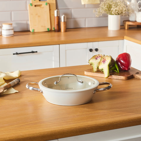 Karaca Swiss Crystal Almond Cream Casserole Plate 26 cm Karaca Swiss Crystal Almond Cream Casserole Plate 26 cm