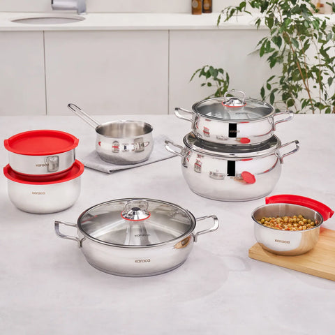 Batterie de cuisine Karaca en acier et récipient de stockage v2, 13 pièces Batterie de cuisine Karaca en acier et récipient de stockage v2, 13 pièces
