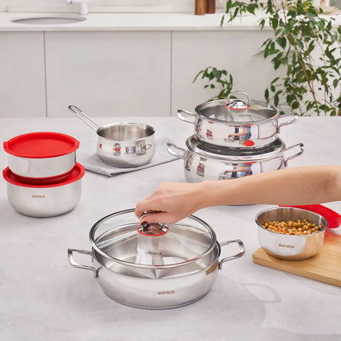 Batterie de cuisine Karaca en acier et récipient de stockage v2, 13 pièces Batterie de cuisine Karaca en acier et récipient de stockage v2, 13 pièces