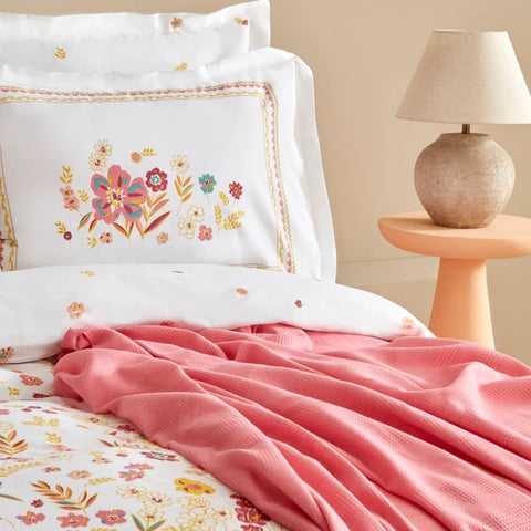 Karaca Home Jora Housse de Couette et Plaid Double Taille 100% Coton Pêche