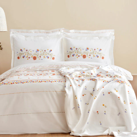 Karaca Home Clarice Housse de Couette et Jeté de Lit 100% Coton Double Multicolore