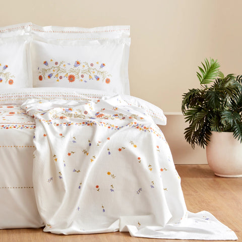 Karaca Home Clarice Housse de Couette et Jeté de Lit 100% Coton Double Multicolore