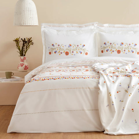 Karaca Home Clarice Housse de Couette et Jeté de Lit 100% Coton Double Multicolore