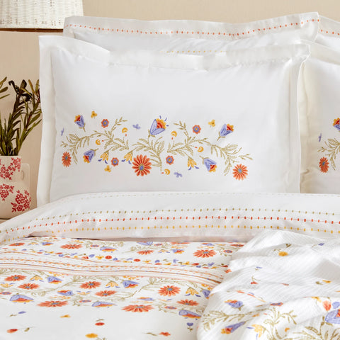 Karaca Home Clarice Housse de Couette et Jeté de Lit 100% Coton Double Multicolore