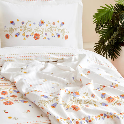 Karaca Home Clarice Housse de Couette et Jeté de Lit 100% Coton Double Multicolore