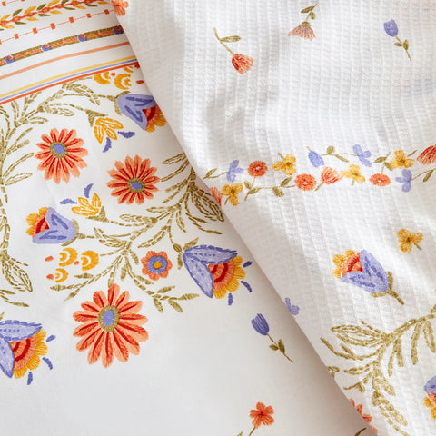 Karaca Home Clarice Housse de Couette et Jeté de Lit 100% Coton Double Multicolore