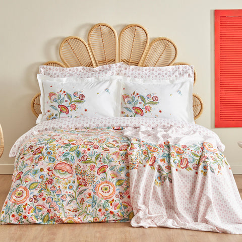 Karaca Home Sarthe Housse de Couette et Jeté de Lit 100% Coton Double Multicolore