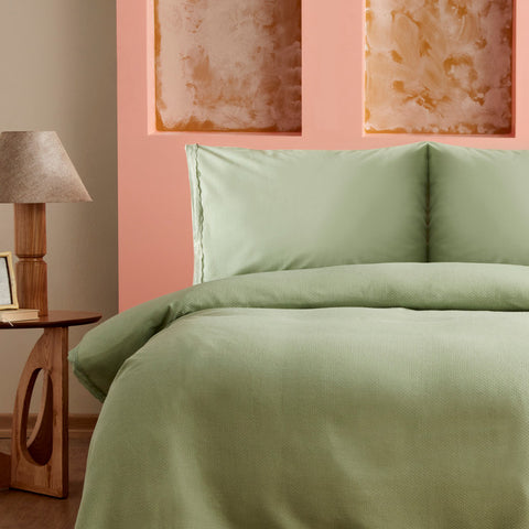 Karaca Home Alia Ensemble De Couvre-lit À Volants 100% Coton Double Sauge