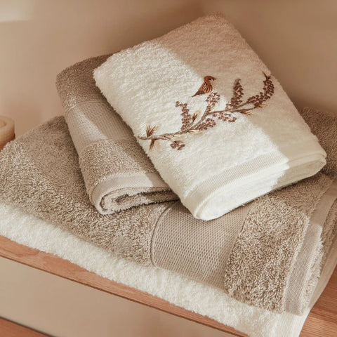 Karaca Home Bird, 100% Coton Ensemble de Bain Familial Crème-Gris
