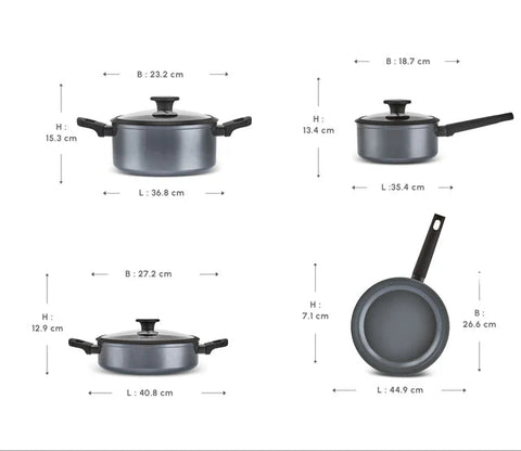 Karaca Ceramica Iconic Grey – Batterie de Cuisine 7 Pièces avec Fond à Induction