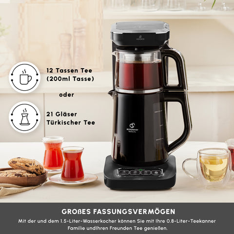 Théière Bouilloire et cafetière filtre Karaca Caysever Robotea Pro 4 en 1 automatique parlant, 2500W, chrome