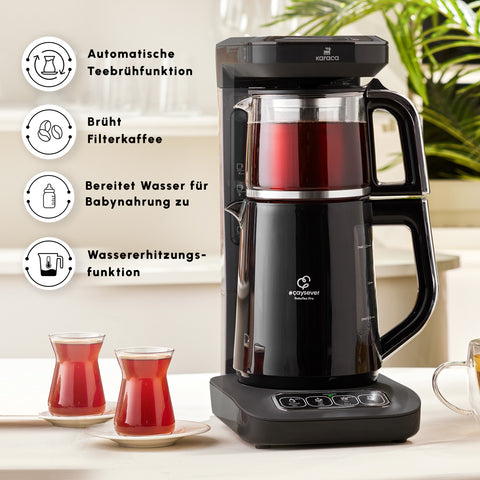 Théière Bouilloire et cafetière filtre Karaca Caysever Robotea Pro 4 en 1 automatique parlant, 2500W, chrome