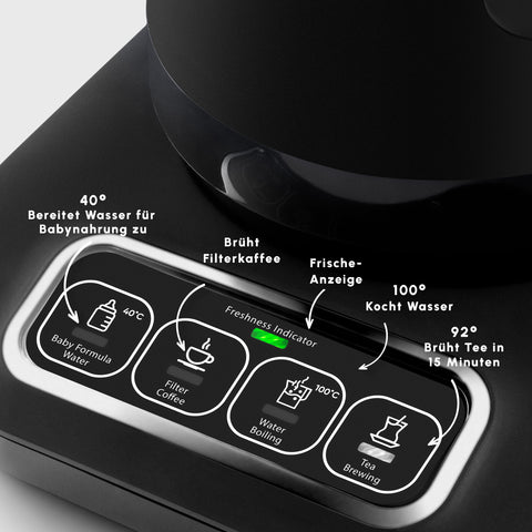 Théière Bouilloire et cafetière filtre Karaca Caysever Robotea Pro 4 en 1 automatique parlant, 2500W, chrome