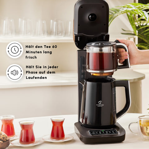 Théière Bouilloire et cafetière filtre Karaca Caysever Robotea Pro 4 en 1 automatique parlant, 2500W, chrome