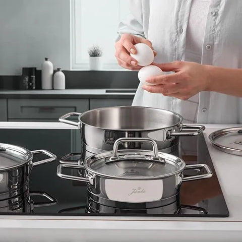 Set de poêles à œufs en acier inoxydable Jumbo Assos – 6 pièces, format midi, à doubles poignées