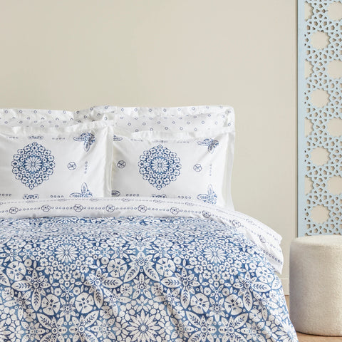 Ensemble de Literie Karaca Home Ida Bleu 100 % Coton Pour Lit Double