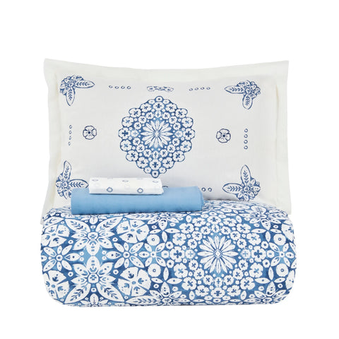 Ensemble de Literie Karaca Home Ida Bleu 100 % Coton Pour Lit Double