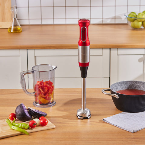 Robot de Cuisine Karaca Mastermaid Prosteel avec Pied Blender Long, 6 Lames, 2500 W Imperial Red