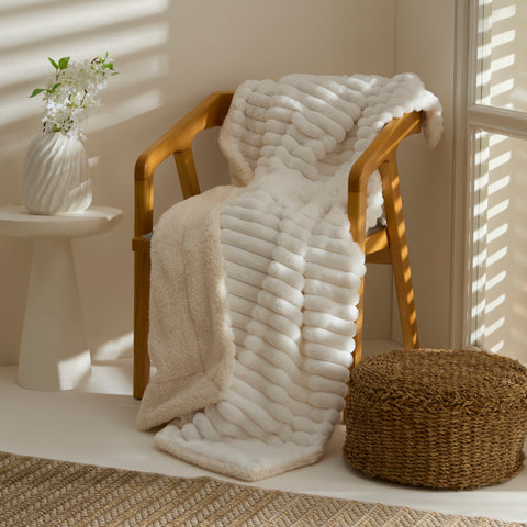 Karaca Stripe, Couverture, 130x150cm, Blanc