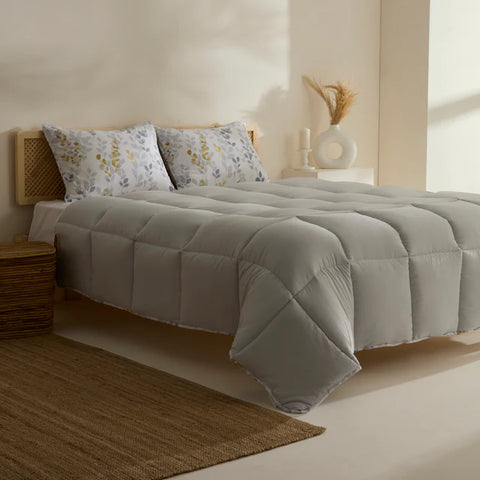 Karaca Leaf Gris – Ensemble Couette Double 200x200 + 2x50x70