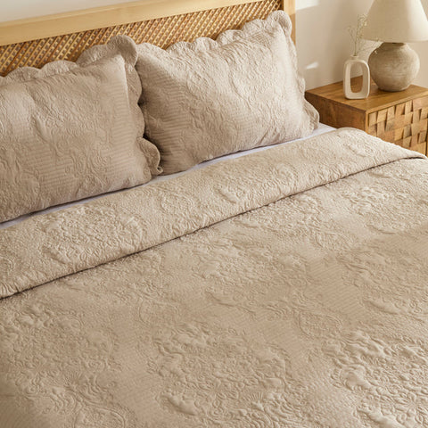 Ensemble de Couvre-lit Camille Beige 230x240 cm + 2 Taies (50x70 cm)