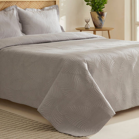 Ensemble Couvre-lit Leaf Gris 230x240 cm + 2 (50x70 cm)