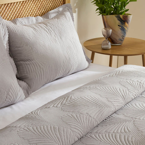 Ensemble Couvre-lit Leaf Gris 230x240 cm + 2 (50x70 cm)