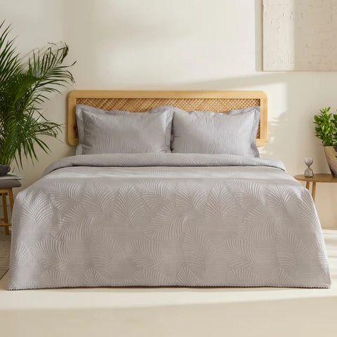 Ensemble Couvre-lit Leaf Gris 230x240 cm + 2 (50x70 cm)