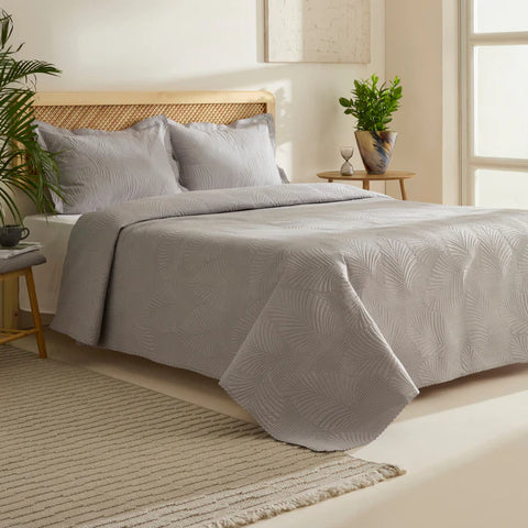 Ensemble Couvre-lit Leaf Gris 230x240 cm + 2 (50x70 cm)