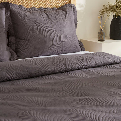 Ensemble de Couvre-lit Leaf Anthracite 230x240 cm + 2 Taies (50x70 cm)