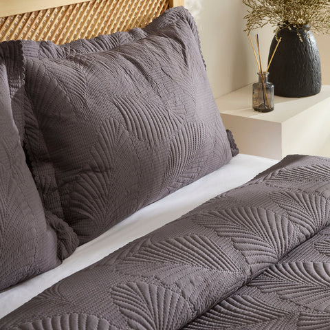 Ensemble de Couvre-lit Leaf Anthracite 230x240 cm + 2 Taies (50x70 cm)