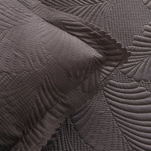 Ensemble de Couvre-lit Leaf Anthracite 230x240 cm + 2 Taies (50x70 cm)