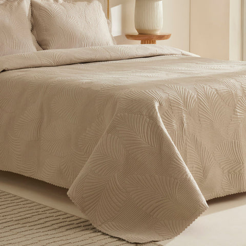 Ensemble Couvre-lit Leaf Beige 230x240 cm + 2 (50x70 cm)