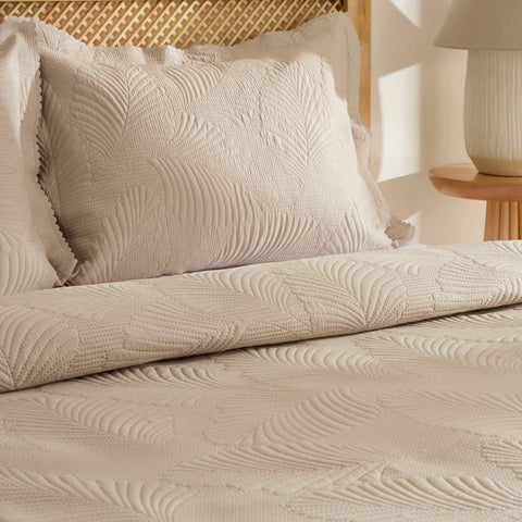 Ensemble Couvre-lit Leaf Beige 230x240 cm + 2 (50x70 cm)
