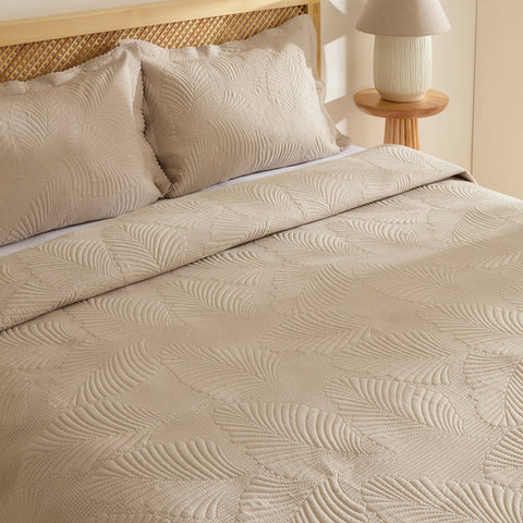 Ensemble Couvre-lit Leaf Beige 230x240 cm + 2 (50x70 cm)