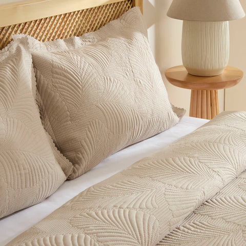 Ensemble Couvre-lit Leaf Beige 230x240 cm + 2 (50x70 cm)