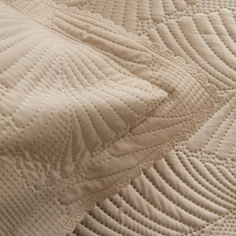 Ensemble Couvre-lit Leaf Beige 230x240 cm + 2 (50x70 cm)