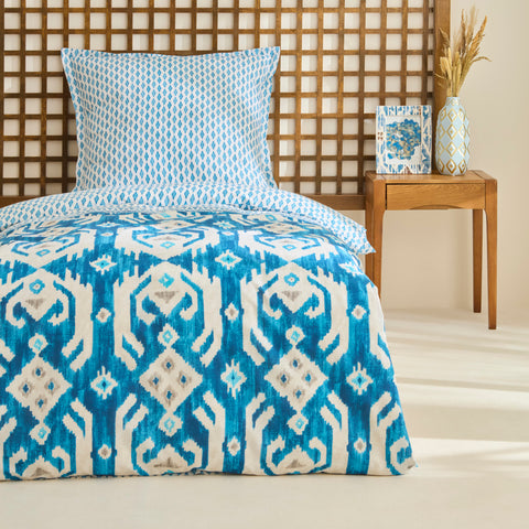 Karaca Neos Parure de lit en coton renforcé (Ranforce), bleue