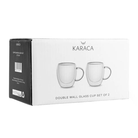 Tasses à expresso Karaca à double paroi en verre borosilicate avec anse pour 2 personnes, 80 ml