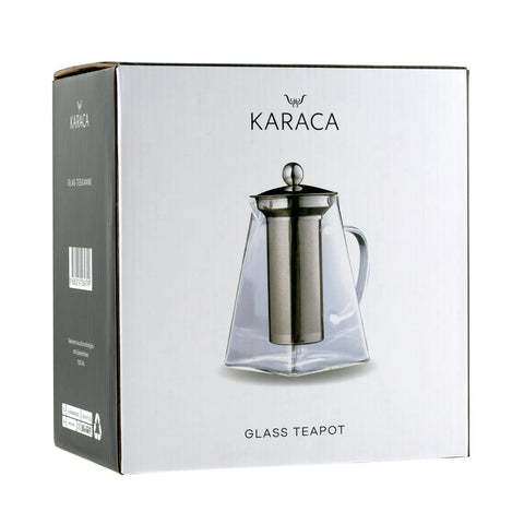 Théière Karaca carrée en verre borosilicate et acier inoxydable, 800 ml