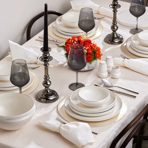 Karaca Red Carpet Collection Service de table Streamline Sunset pour 12 personnes, 59 pièces, New Generation Bone, or 