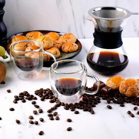 Tasses à expresso Karaca à double paroi en verre borosilicate avec anse pour 2 personnes, 80 ml
