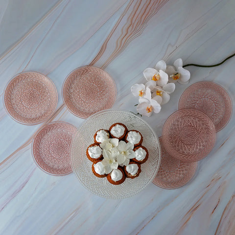 Service à dessert Karaca Lace, 7 pièces, rose et blanc