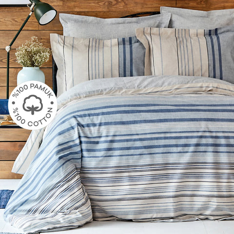 Parure de lit Karaca Home Aspen 100 % coton pour lit double, bleu