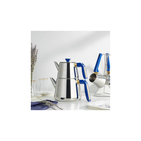 Théière et bouilloire Karaca Pyramide taille moyenne, bleu foncé