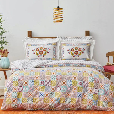 Parure de lit Karaca Home Lumina avec housse de couette 100 % coton pour lit double, jaune