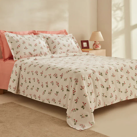 Ensemble de Couverture Karaca Home Silvie 100% Coton Pour lit Double, Rouge