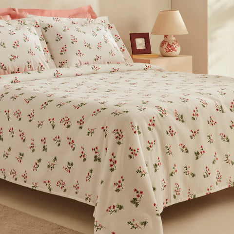 Ensemble de Couverture Karaca Home Silvie 100% Coton Pour lit Double, Rouge