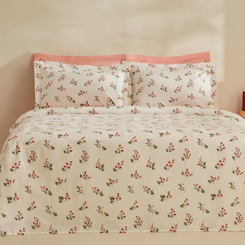 Ensemble de Couverture Karaca Home Silvie 100% Coton Pour lit Double, Rouge